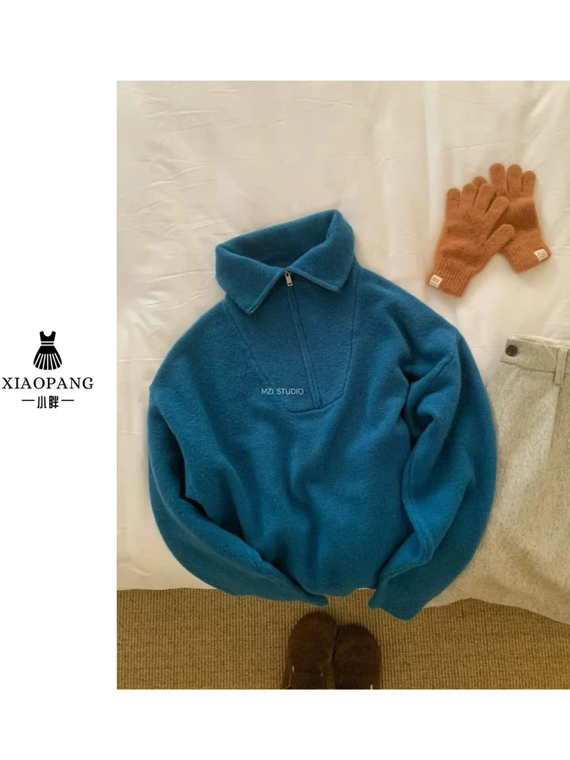 【小胖家】【福福款只出不进】19976秋冬纯色慵懒风半拉链毛衣