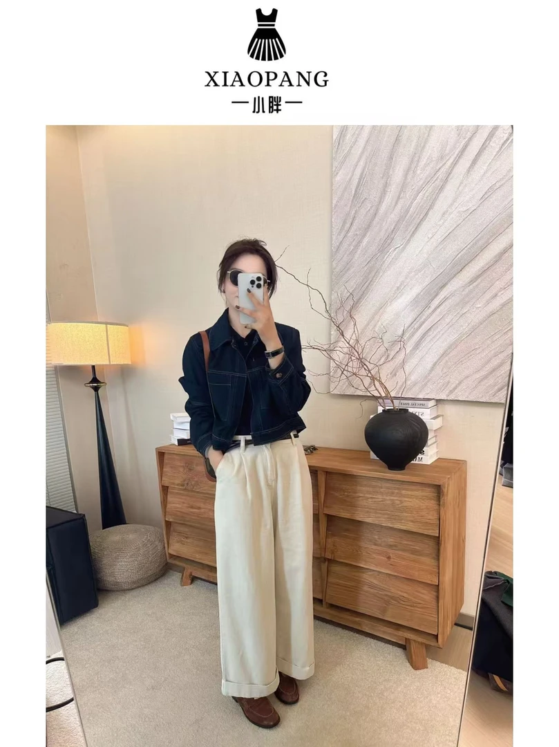 【小胖家】【福福款只出不进】5776早秋款百搭卷边大腿牛仔裤