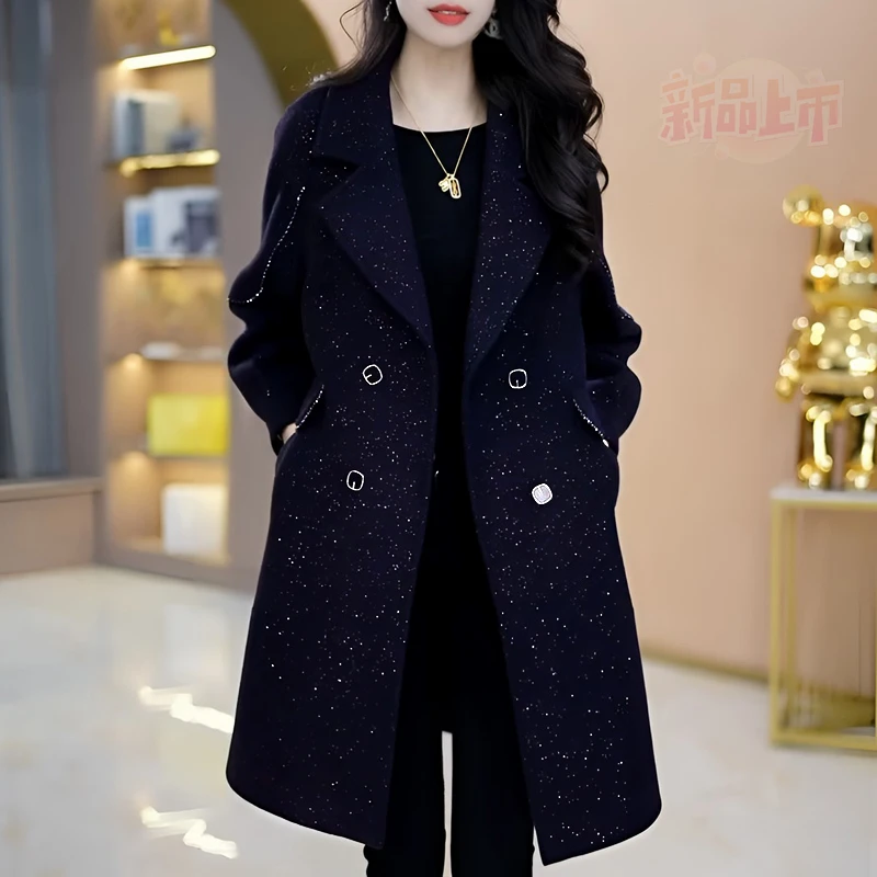 彩萱【外套】秋冬新款轻奢高级感气质女神星空大衣显瘦修身时尚风衣