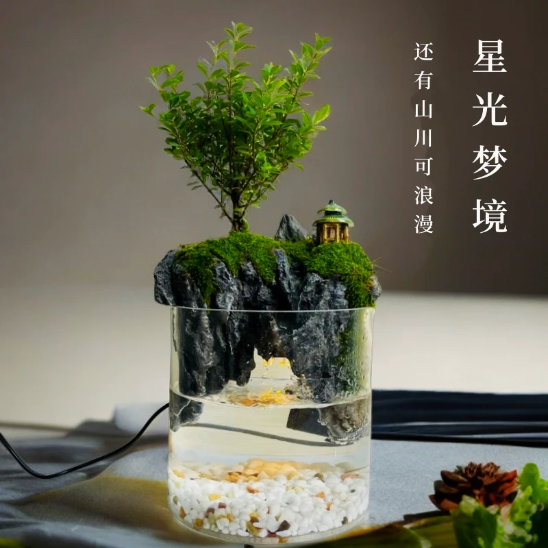 [星光梦境]静音水泵+灯光二合一流水景观桌面微景观生态养鱼15*15