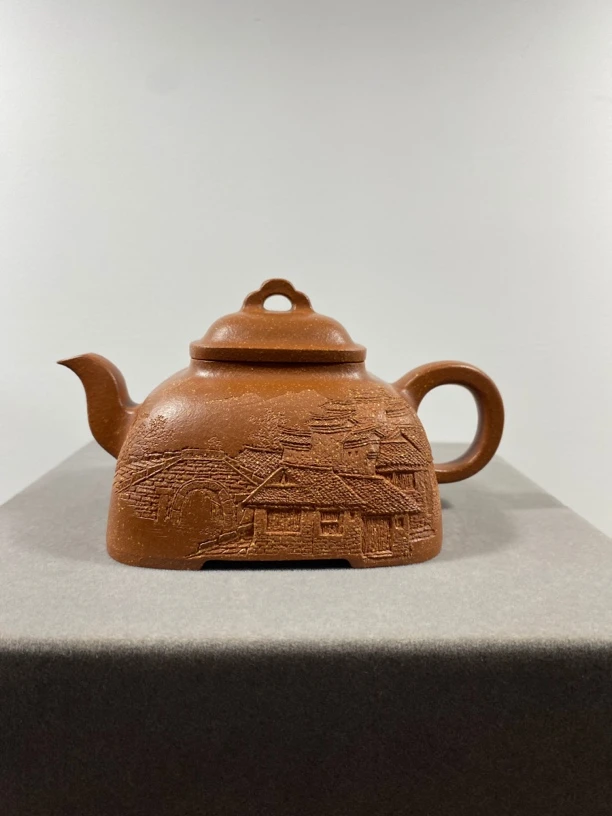 柧棱 全手工 徽派浮雕 宫阙 宝山红降坡