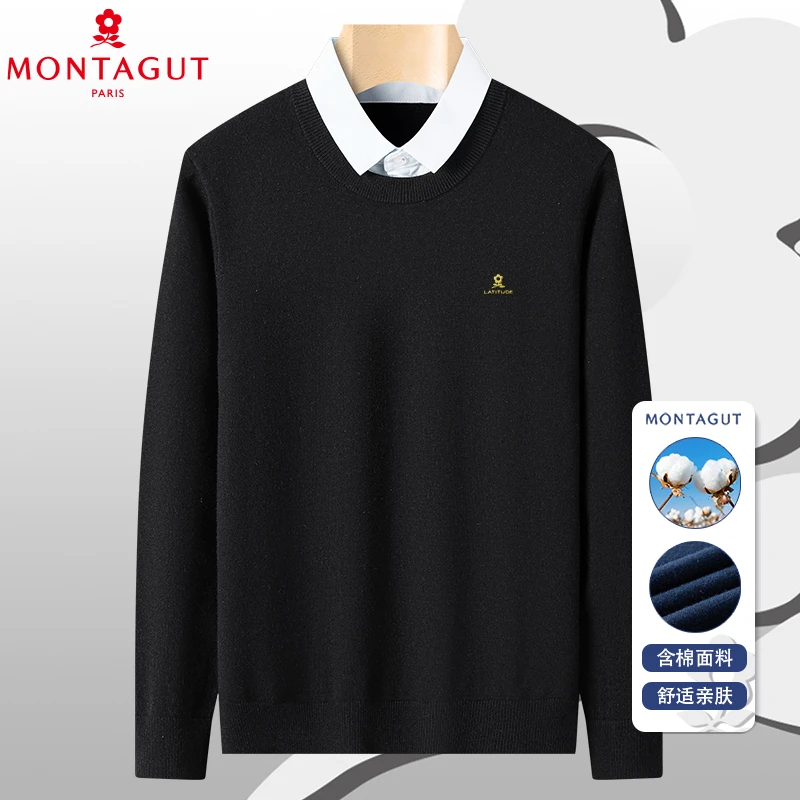 梦特娇秋冬季高端轻者中年男士针织衫加厚保暖爸爸装毛衣打底男装