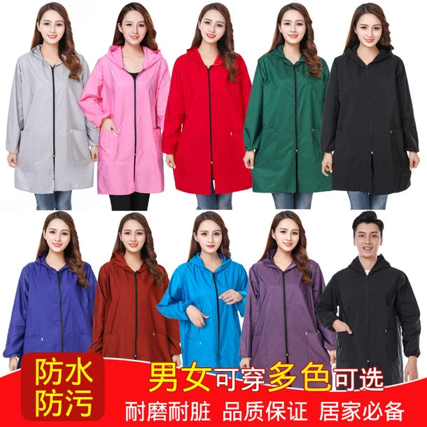 理发店防碎发衣服加长款带帽长袖围裙罩衣防水脏不粘发外套工作服
