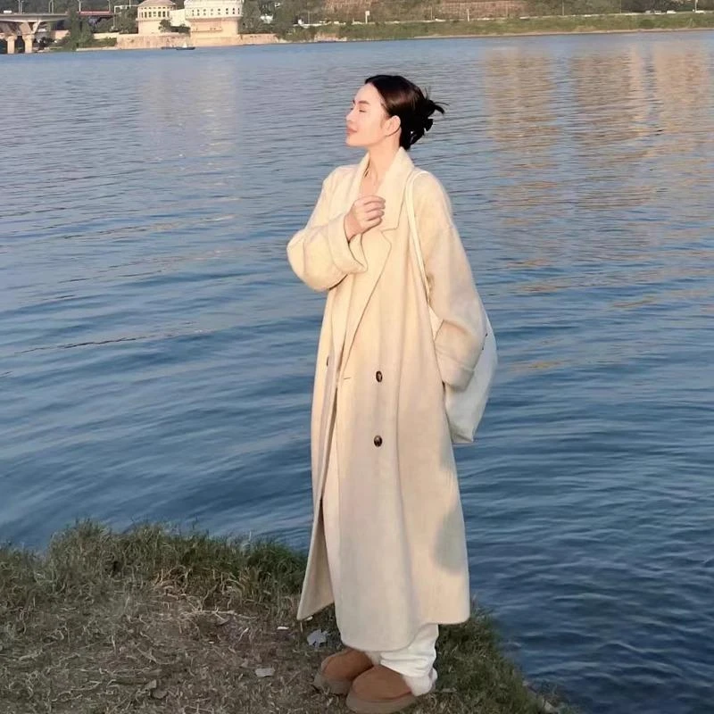 羽绒服小个子双面羊毛呢子大衣女加长版脚踝高级内里冬季毛呢外套