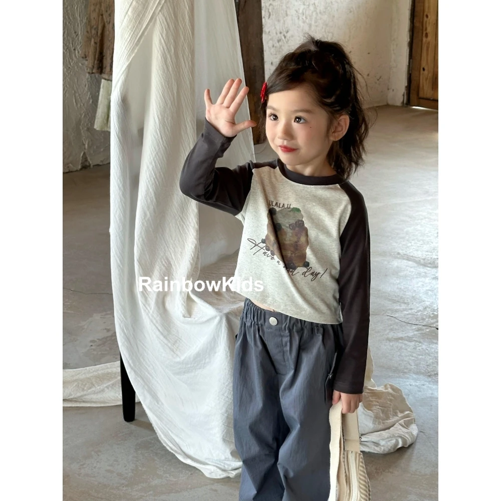 【Rainbow】2024秋款儿童拼接蛋糕上衣工装裤套装-66076