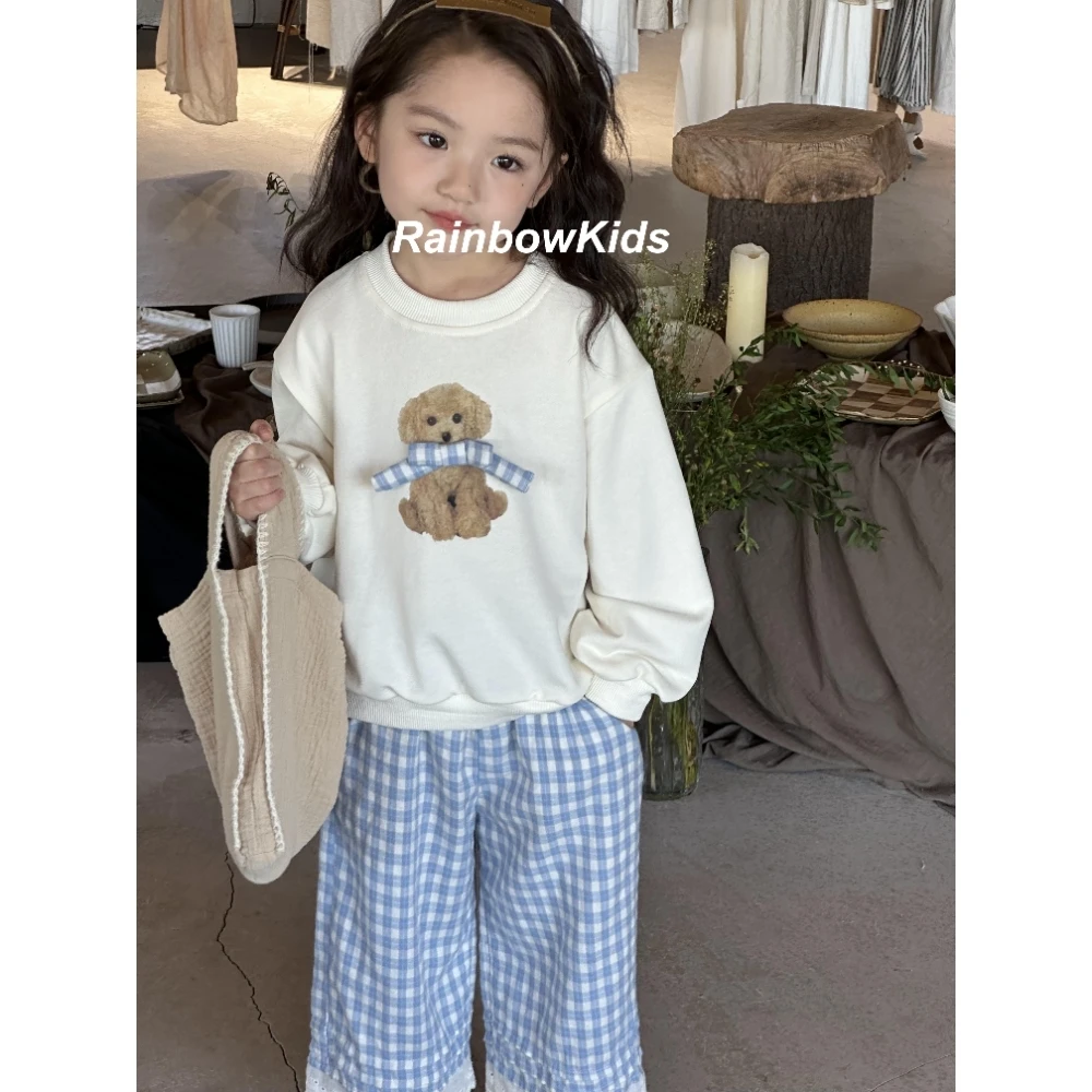 2024秋款儿童休闲小熊上衣格子裤套装-66033