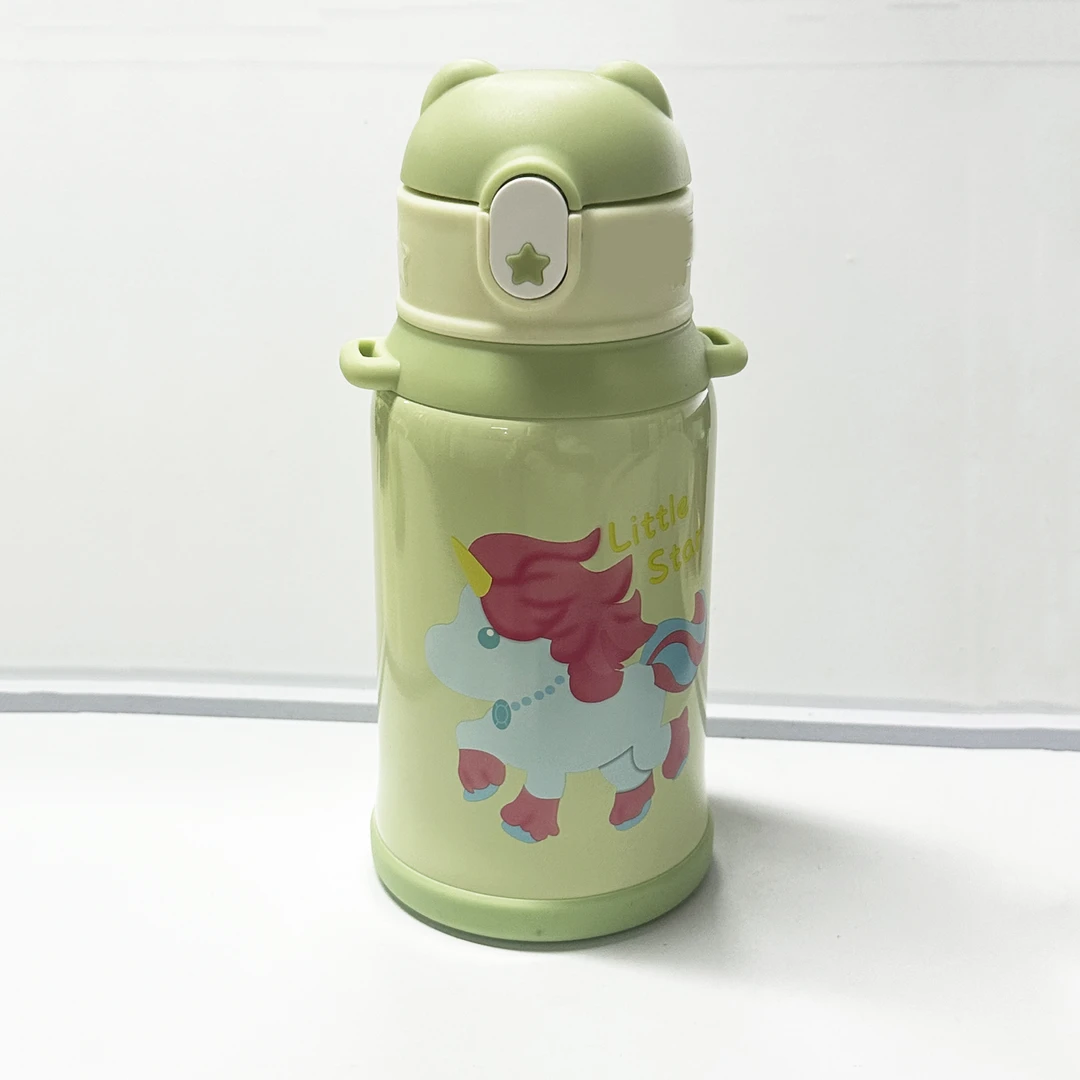 儿童吸管保温杯背带便携304不锈钢保温杯S19