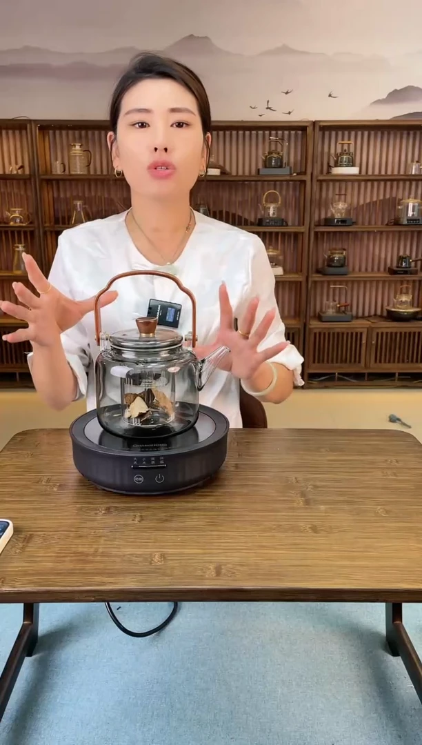 【闪购商品】玻璃中式黑炉+灰色提梁壶