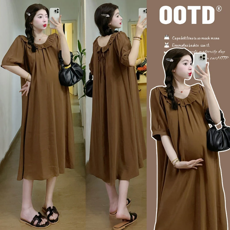 圈圈「焦糖森林」孕妇装显瘦气质夏季复古减龄孕期连衣裙宽松夏天