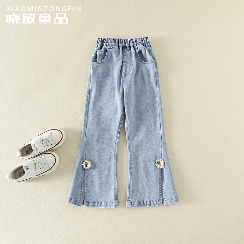 开叉绣花扣牛仔裤3C1335