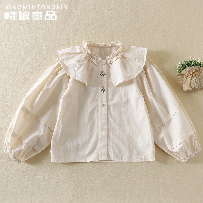 翻领花朵绣花门襟衬衫3C2014