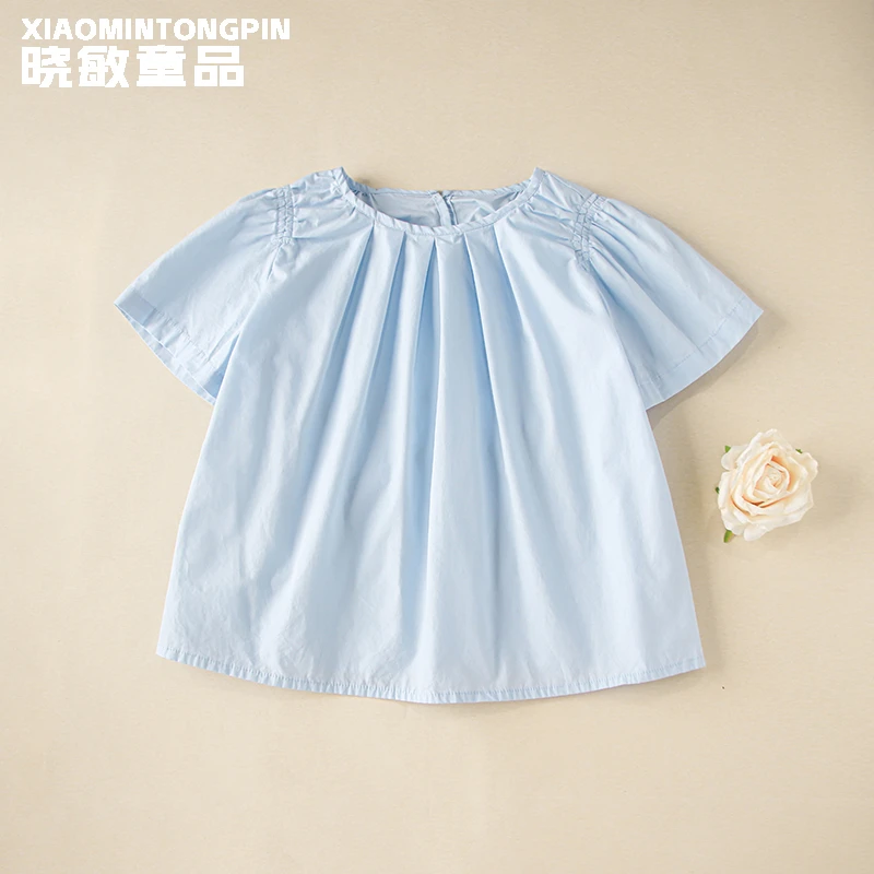 压褶领蓝色衬衫XM1262