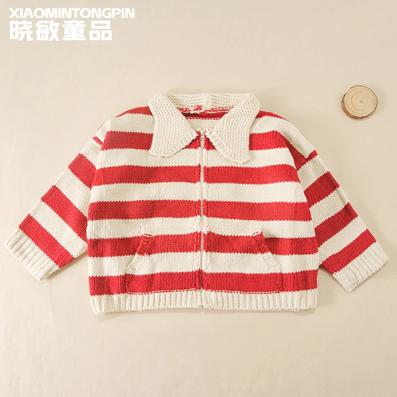 条纹针织开衫毛衣3C3412