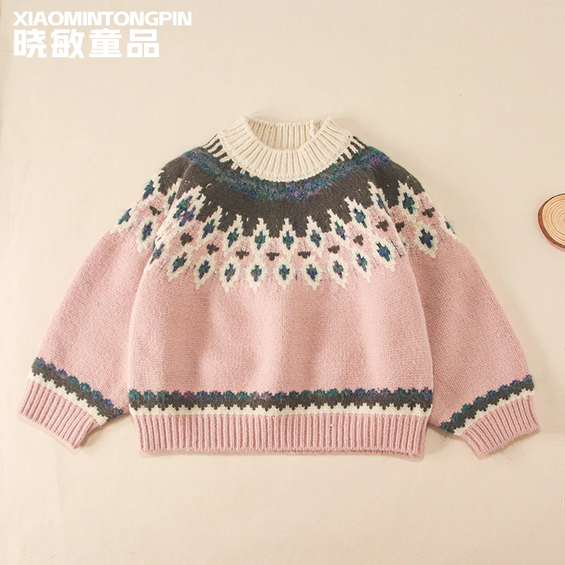 女童秋冬季女款加厚2024新款中大童菱形图案毛衣3C3290