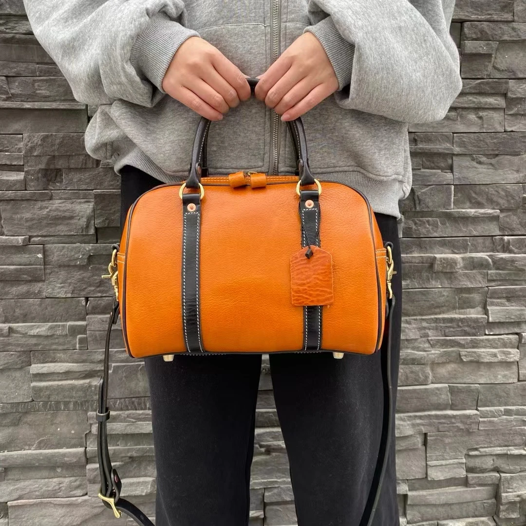 【包十尚】新纯皮植鞣皮牛皮包包-76715时尚休闲百搭女士波士顿复古