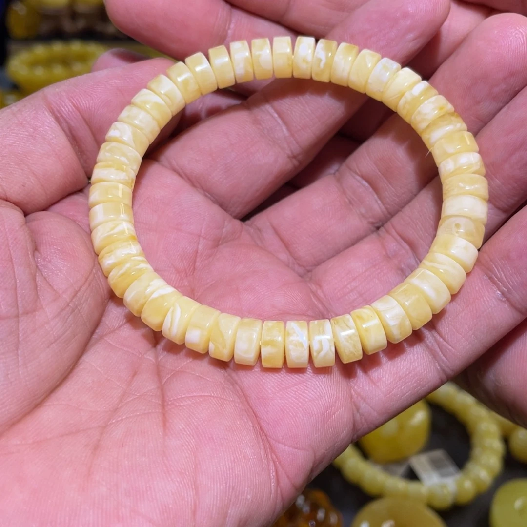 琥珀手链未镶嵌8.5m精工蜜蜡药片白花串11.1