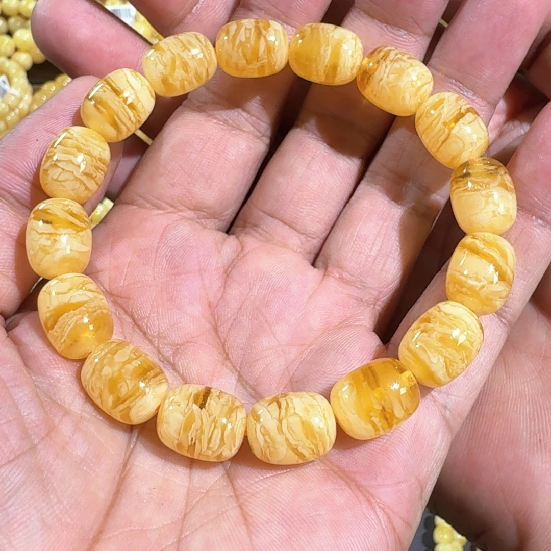 琥珀手链未镶嵌11m同料桶珠虎皮花蜡串17.86