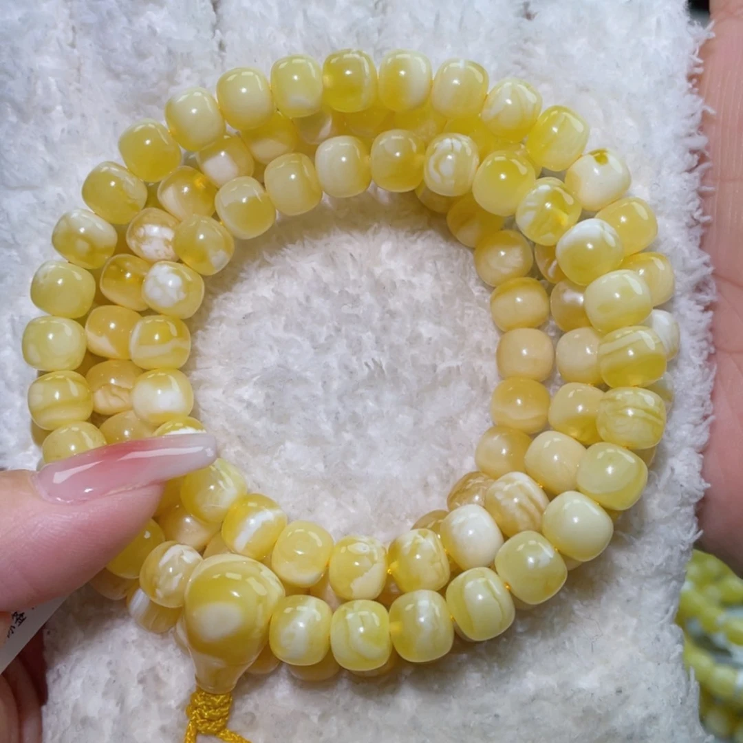 【闪购商品】琥珀手链未镶嵌9m精工老型金白妖花佛珠48.3克