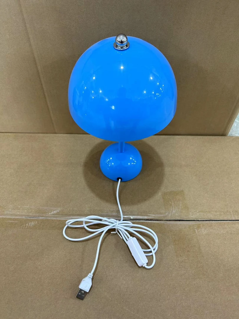 蓝色台灯床头灯卧室氛围灯北欧ins少女蘑菇灯