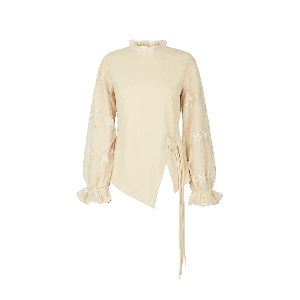 圣迪奥蕾丝气质新中式时尚国风提花宽松女装上衣S243Z0517