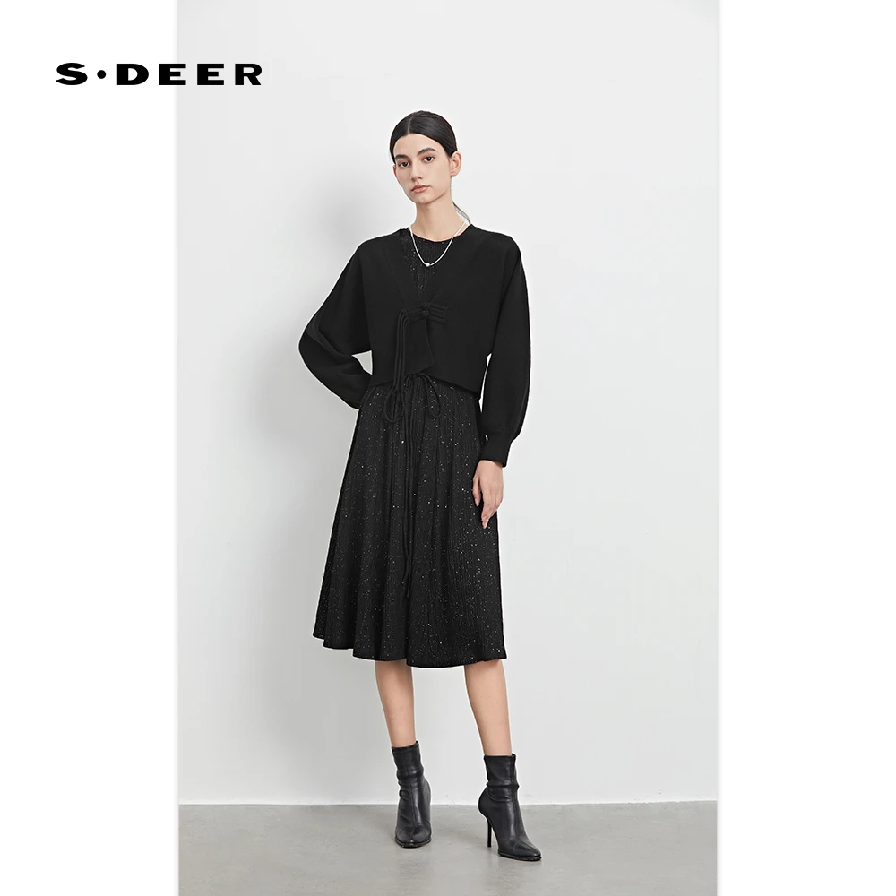 圣迪奥秋装气质裙子轻奢真两件国风女装连衣裙S233Z1442