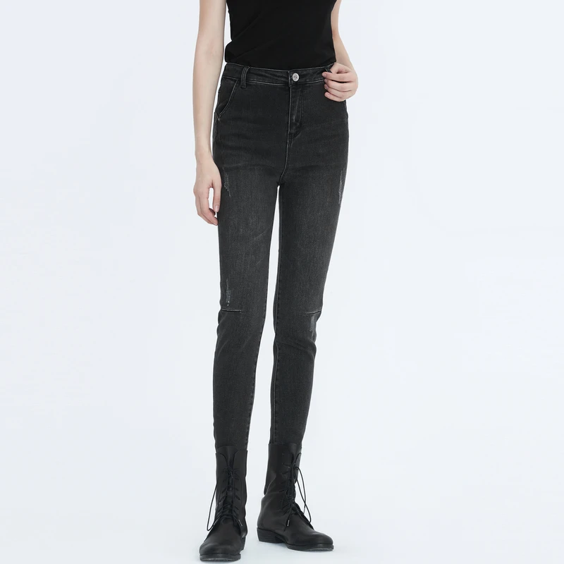 sdeer圣迪奥遮肉修身女装时尚个性显瘦破洞做旧铆钉S20480803