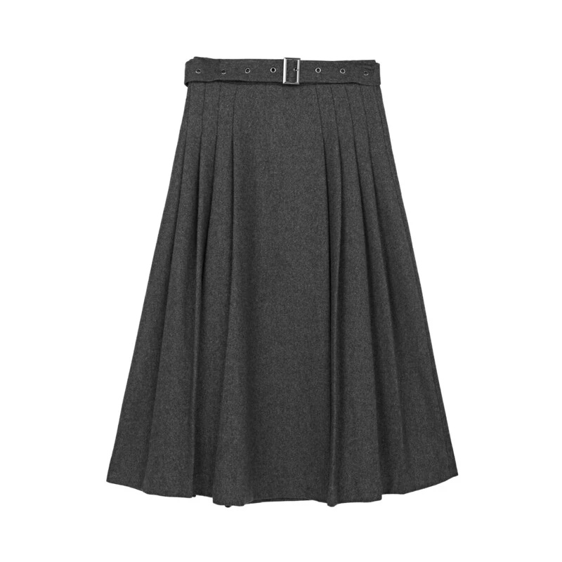 圣迪奥女士秋冬轻奢气质时尚百搭高腰百褶半身裙S234Z1104