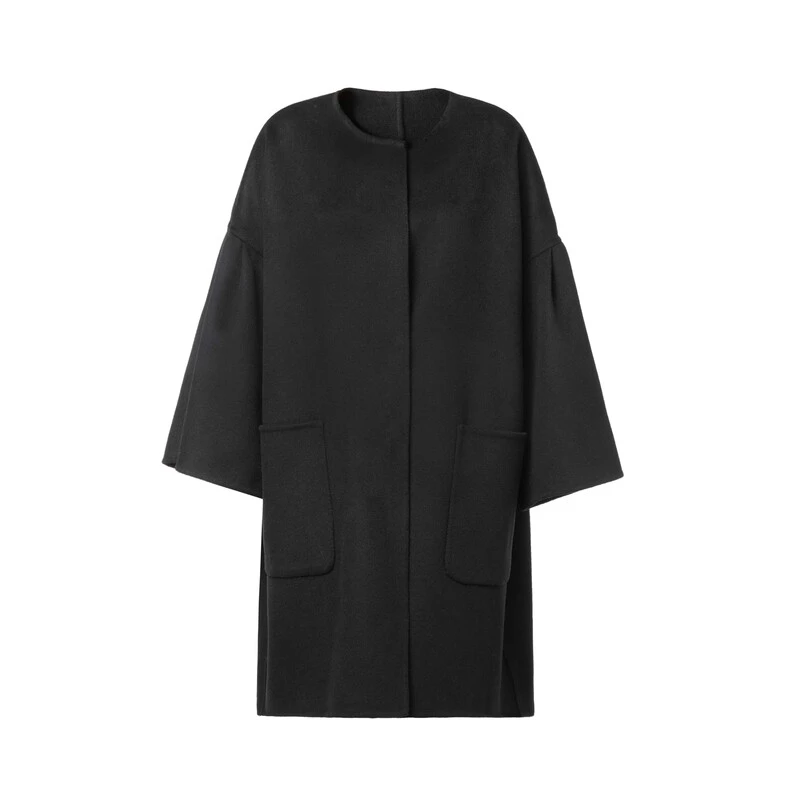 圣迪奥女装秋冬季气质时尚黑色毛呢中长款双面呢外套S244Z2604