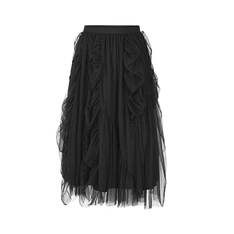 S.DEER圣迪奥正品时尚气质连衣裙松紧网纱拼接长裙子S22161105