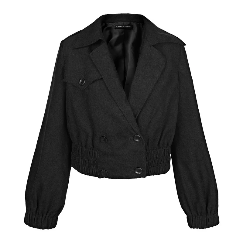 S·DEER圣迪奥女装新品设计师气质时尚双排扣拼接短外套S21362223