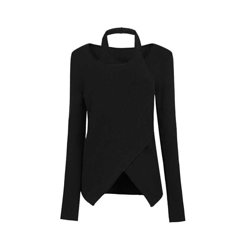 圣迪奥女装冬季新款高端设计师不规则长袖针织衫S234Z3530