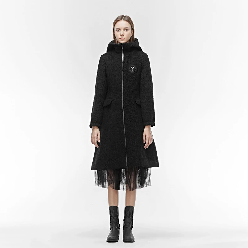 圣迪奥秋冬时尚个性松紧高端黑色女士外出风衣S19481858