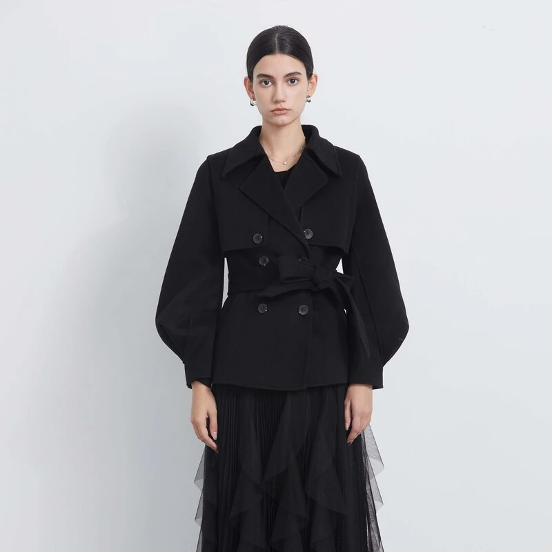 圣迪奥轻奢气质修身百搭时尚秋冬高端毛呢外套S233Z2606