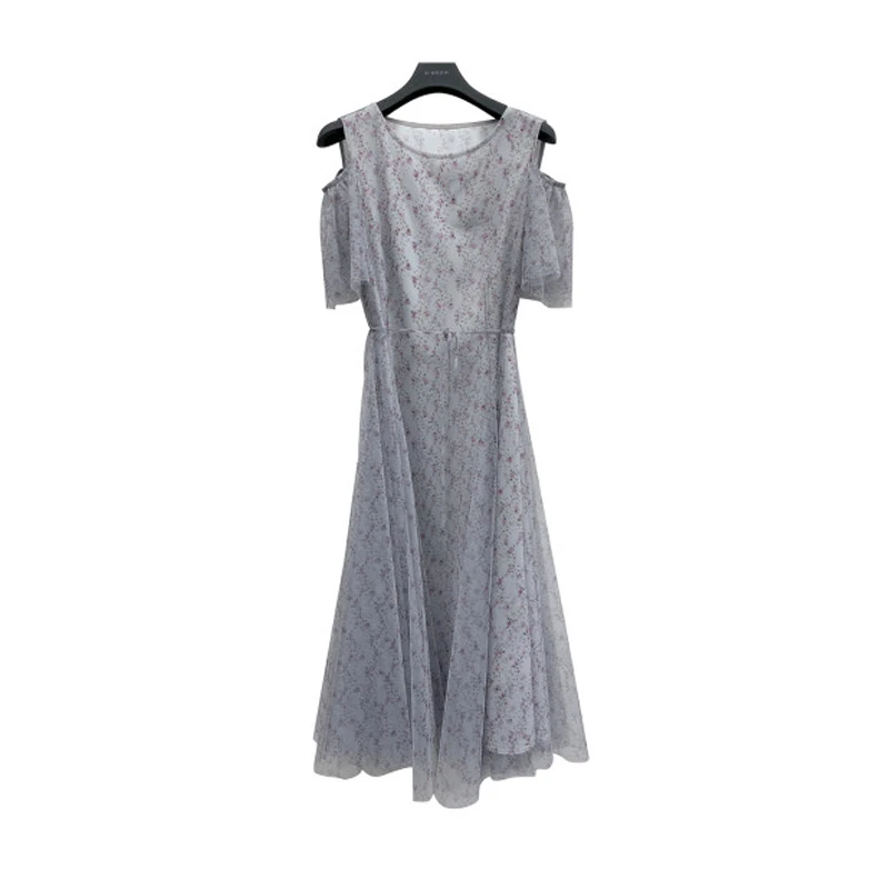 圣迪奥气质显瘦法式收腰轻奢泡泡袖碎花连衣裙S223Z12G8