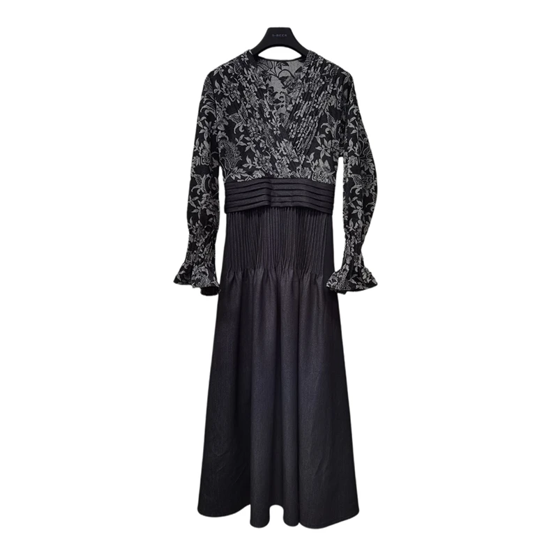 圣迪奥高端优雅时尚设计师中式国风长袖女装连衣裙提花S233Z12X4