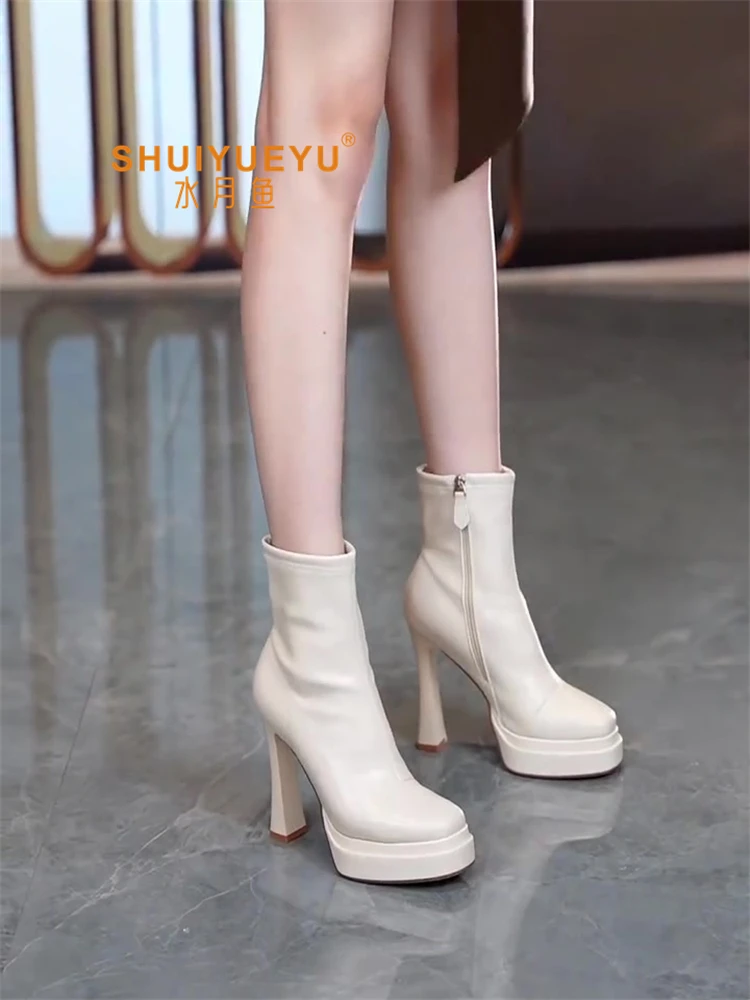 法式时尚侧拉链加绒瘦瘦短筒马丁靴子2025秋冬新款厚底高跟短靴女