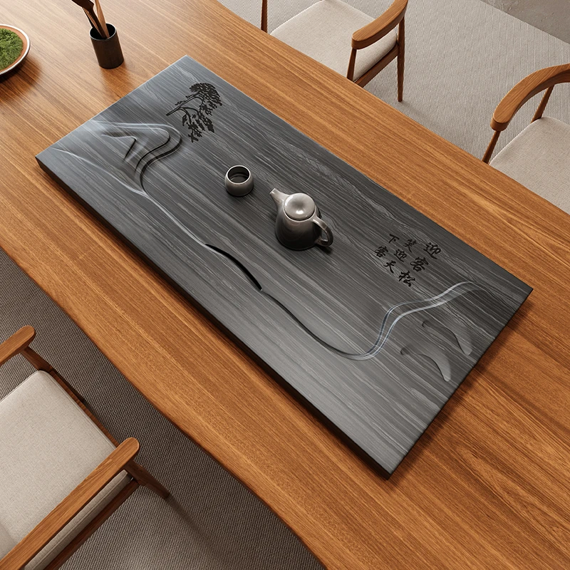 天然原石茶盘2025新款办公室用整块石头茶台光面茶托家用排水石盘