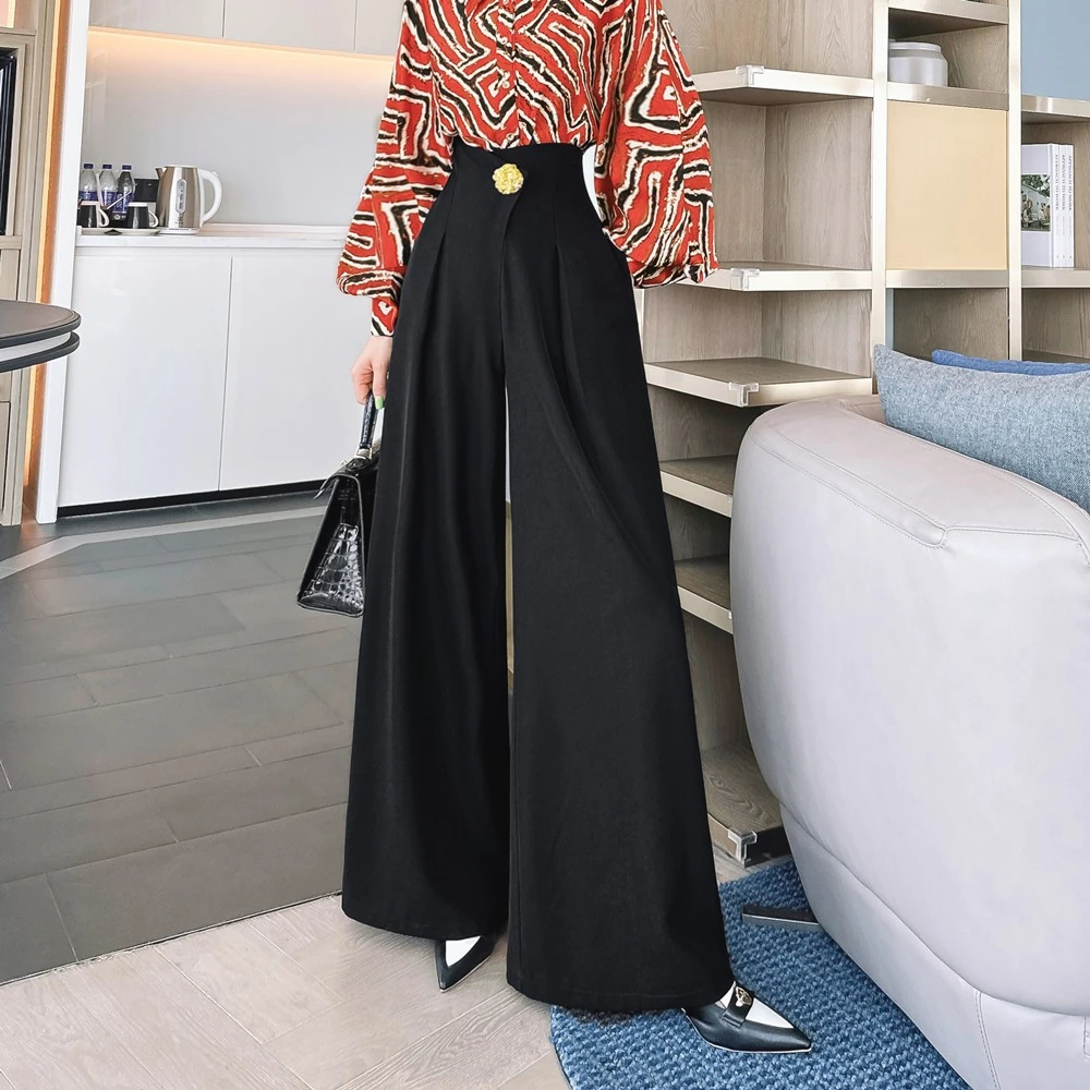 气质西装阔腿裤女一粒扣设计直筒显瘦高腰百搭长裤-K22Q269