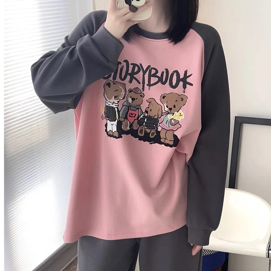 秋冬季纯棉睡衣带胸垫免穿内衣睡衣女可外穿长袖家居服（四只熊）