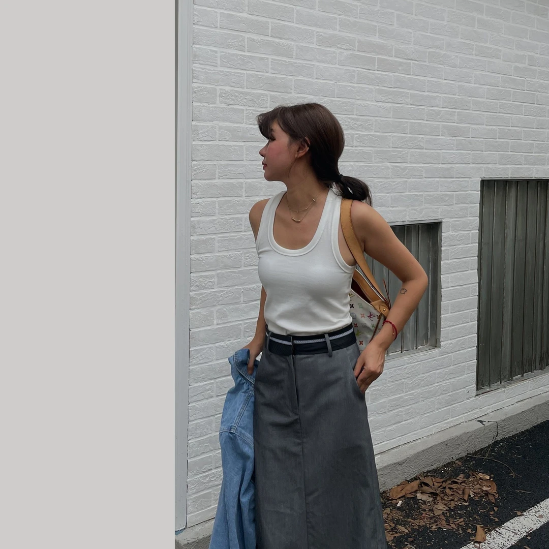 LILUSHOP 针织随搭 简约工字背心女运动内搭外穿U领无袖吊带上衣