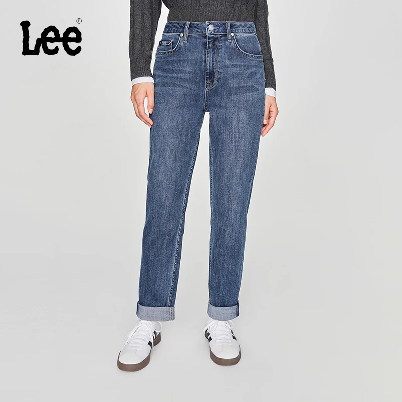 【411锥形裤】Lee早秋新品舒适锥形中蓝色女牛仔裤显瘦潮流休闲