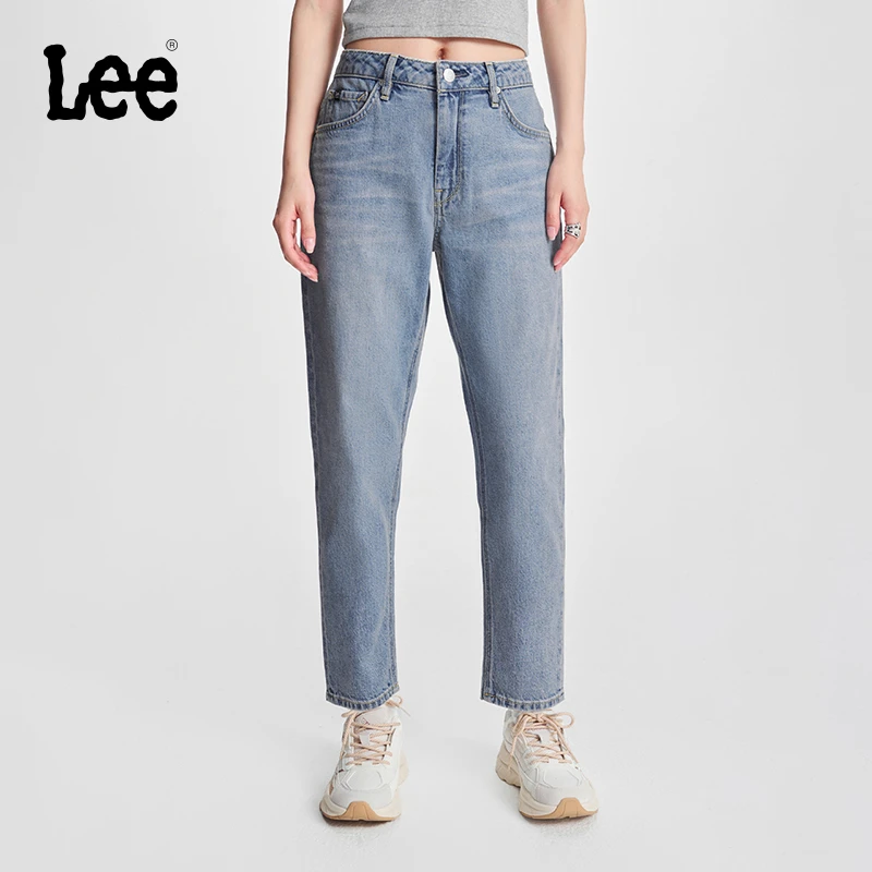 【413老爹裤】Lee新品413标准高腰小直脚浅蓝色女牛仔裤潮