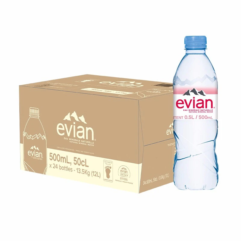 Evian依云矿泉水500ml*24瓶整箱批发法国进口阿尔卑斯天然饮用水
