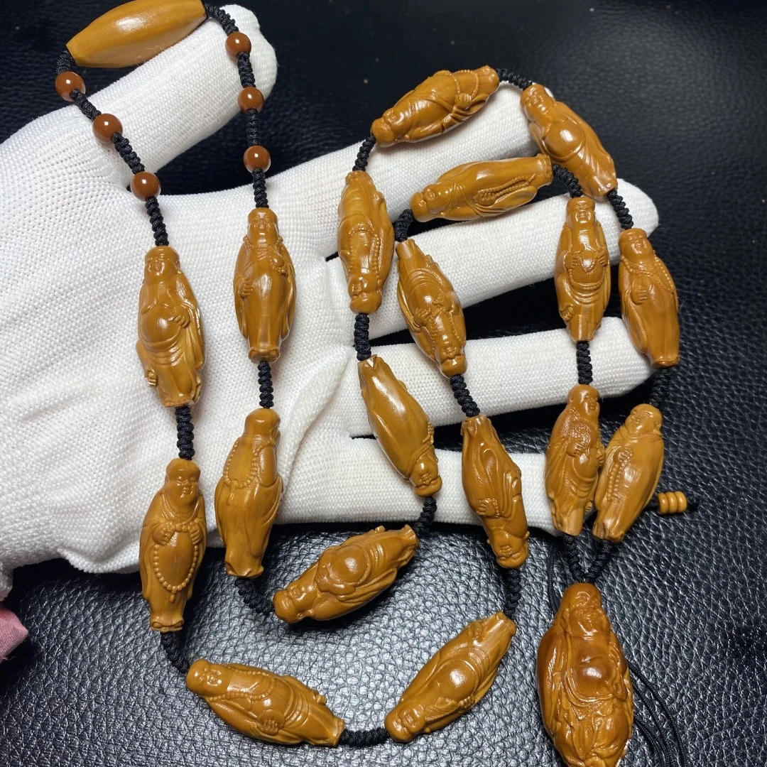 小站立弥勒项链橄榄核雕刻站立弥勒长串脖挂文玩工艺品