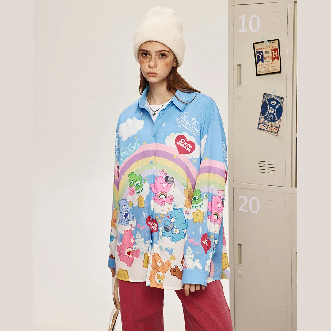 UNIFREE彩虹印花宽松衬衫长袖衬衣外套polo