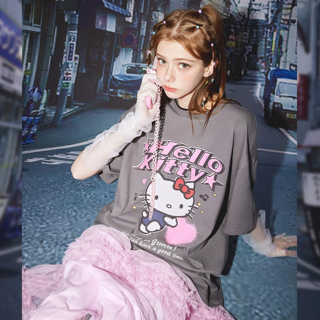 【HelloKitty联名】UNIFREE短袖潮牌t恤美式印花纯棉圆领宽松上衣