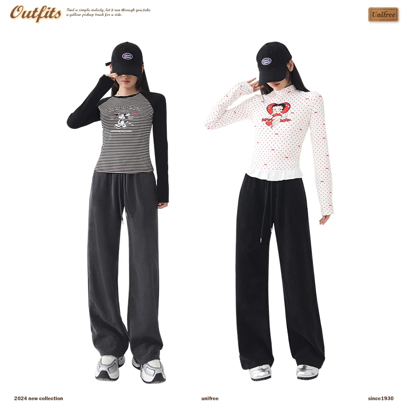 【秋装新品】UNIFREE灯芯绒休闲裤复古直筒宽松阔腿垂感拖地长裤