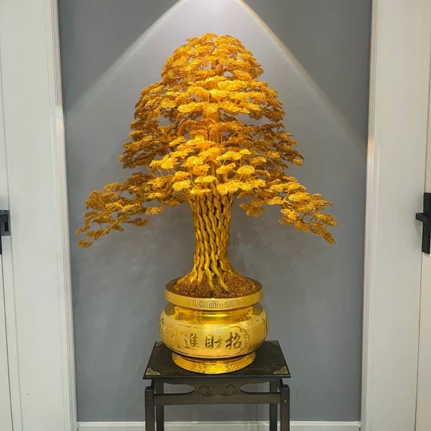 1.28米高中式黄金发财树手工艺加粗款定制客厅室内创意大型纯手工