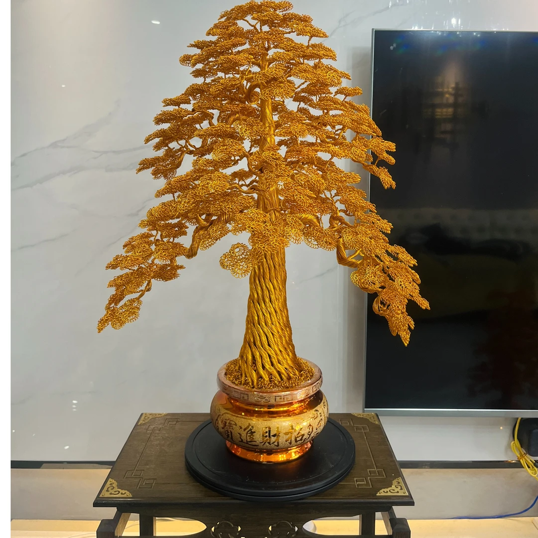 90公分高360度发财树 四个面定制款纯手工玄关客厅摆件装饰品黄色
