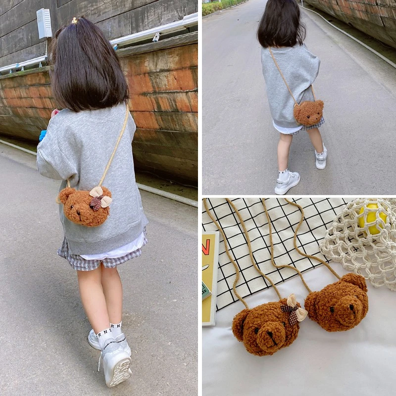 女童包包斜挎包2022秋冬新款毛绒公主零钱包宝宝卡通装饰硬币包潮